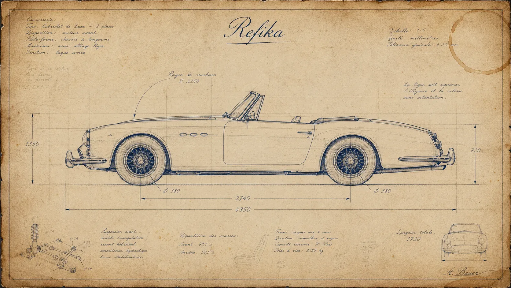 Side elevation blueprint of Refika — Grand Tourisme profile