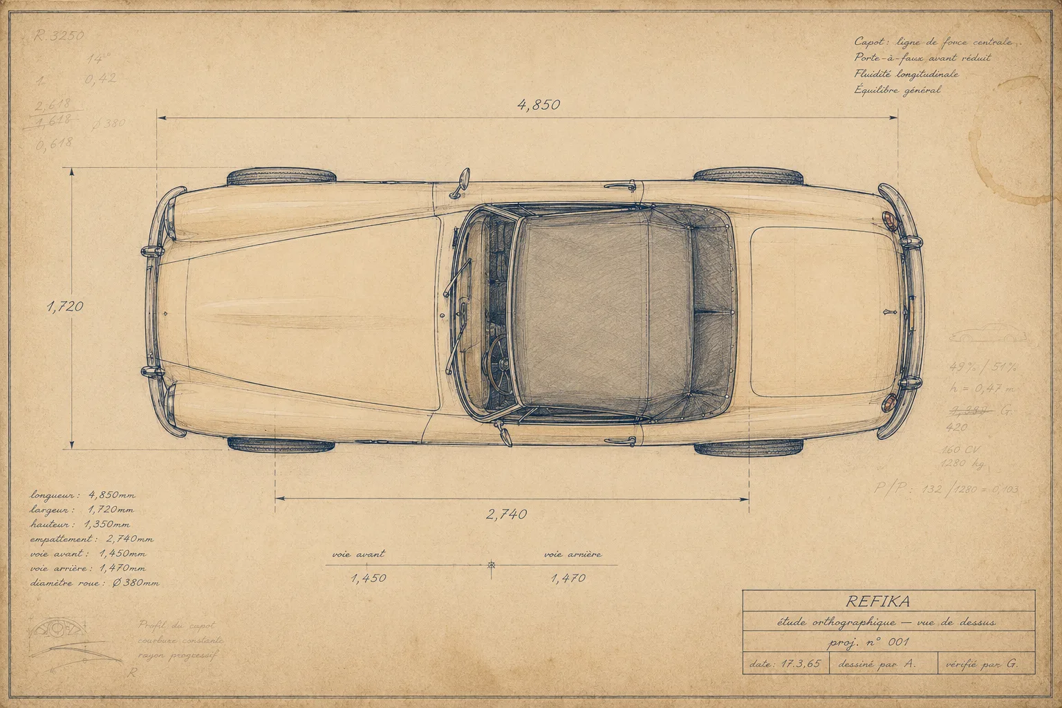Top-down orthographic study of Refika — full plan from above